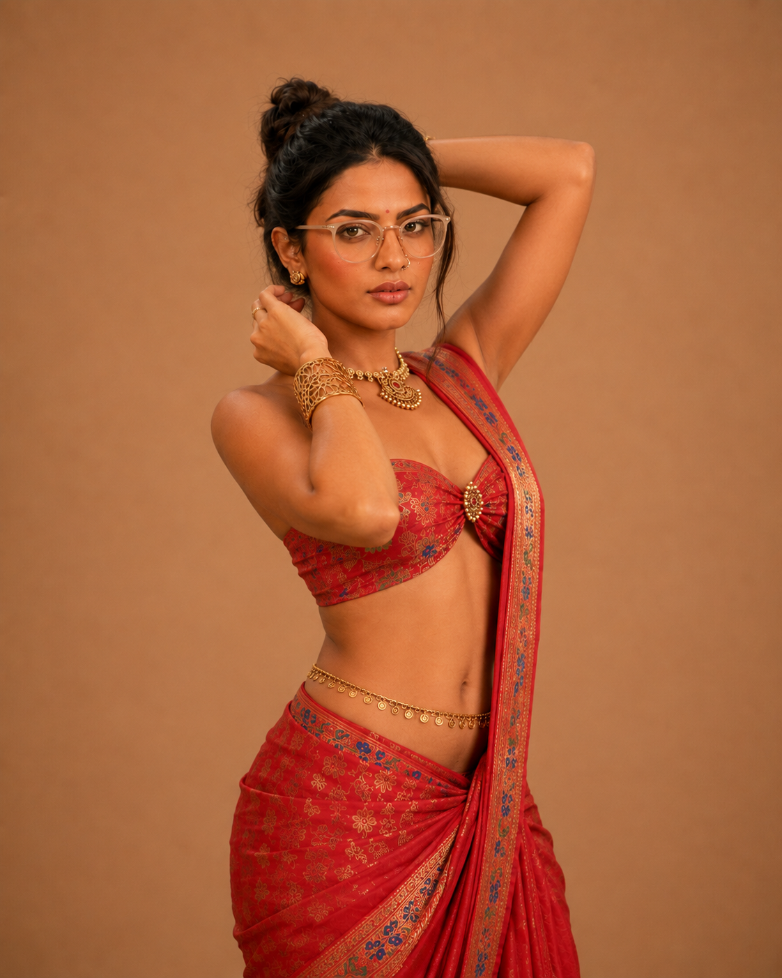 Ziya AI fashion model showcasing high-end traditional Indian couture editorial photography